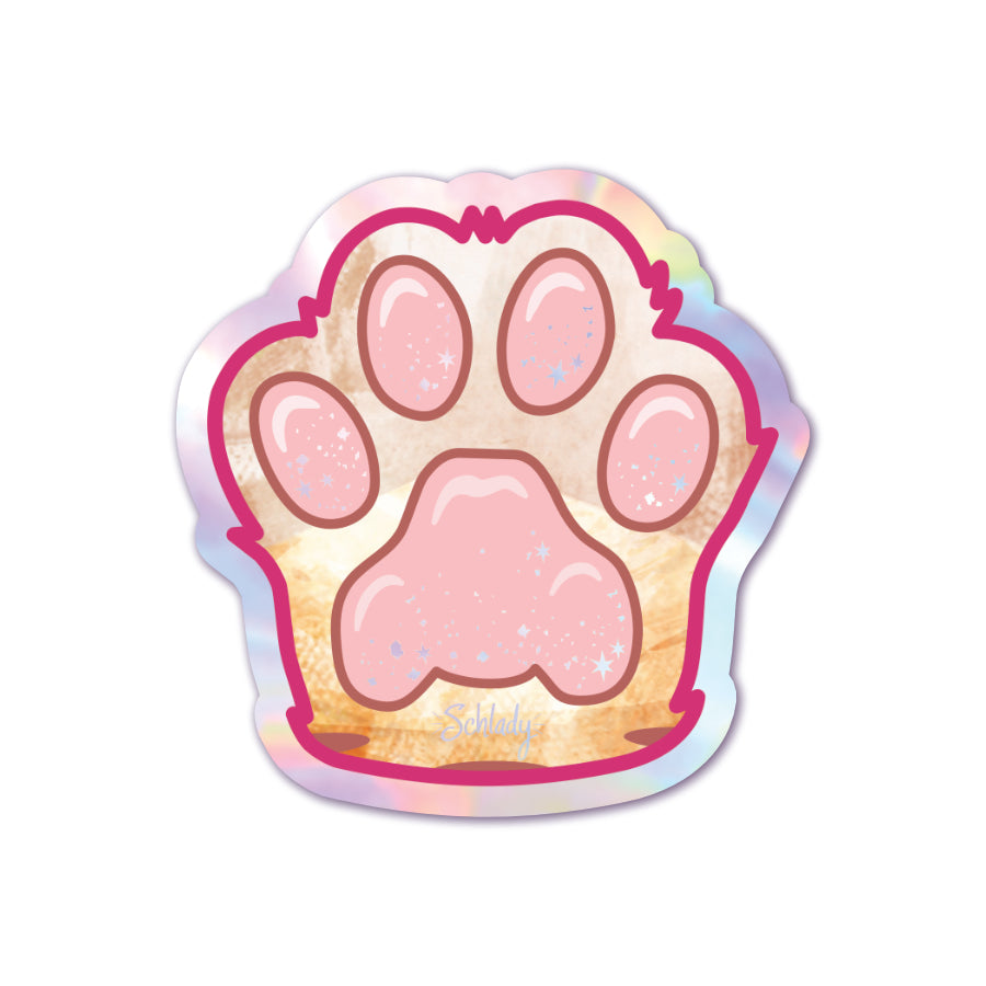 Light Brown Paw / Pink Beans - Holographic Sticker