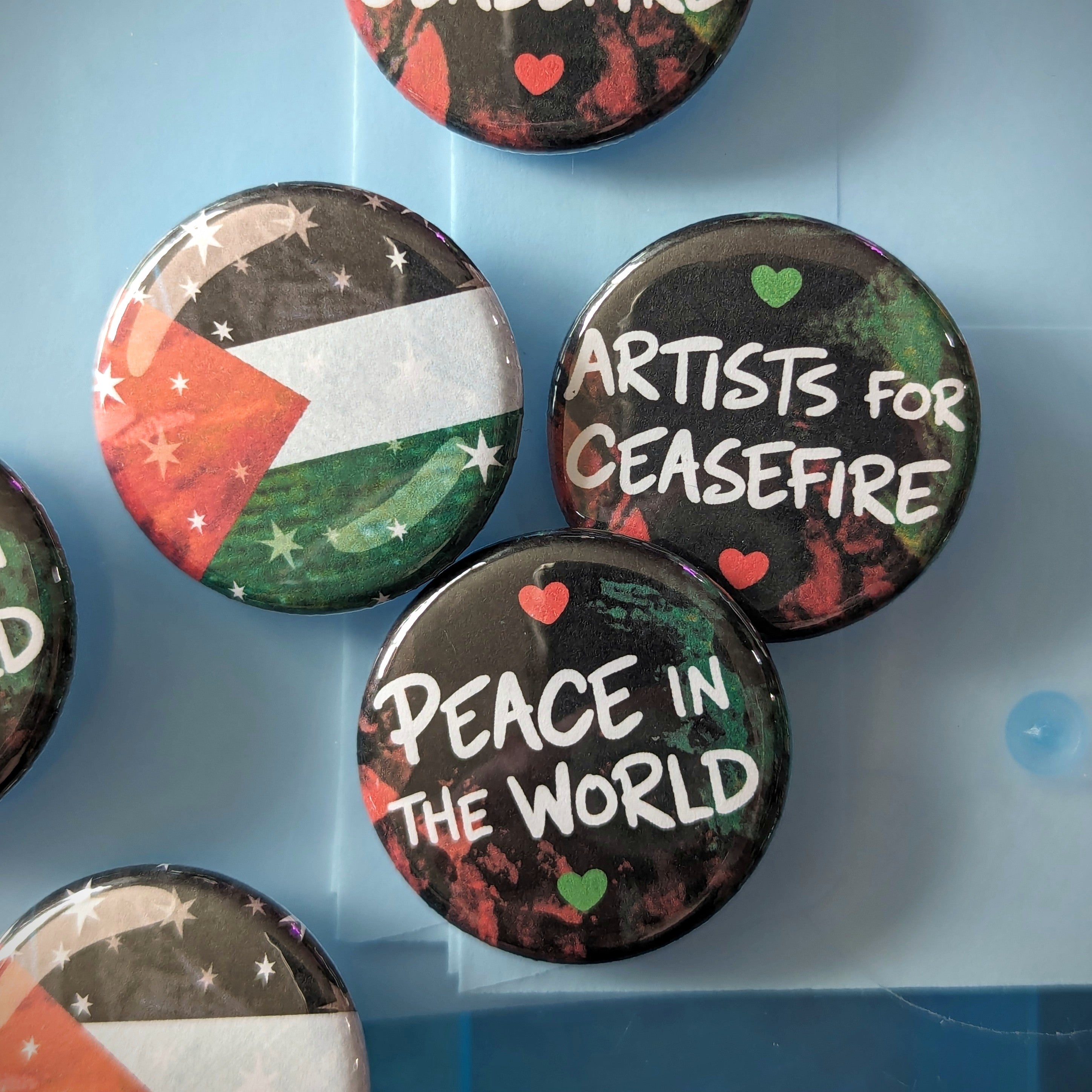 Artists For Ceasefire / Peace In The World / Starry Palestine Flag - Button Pins