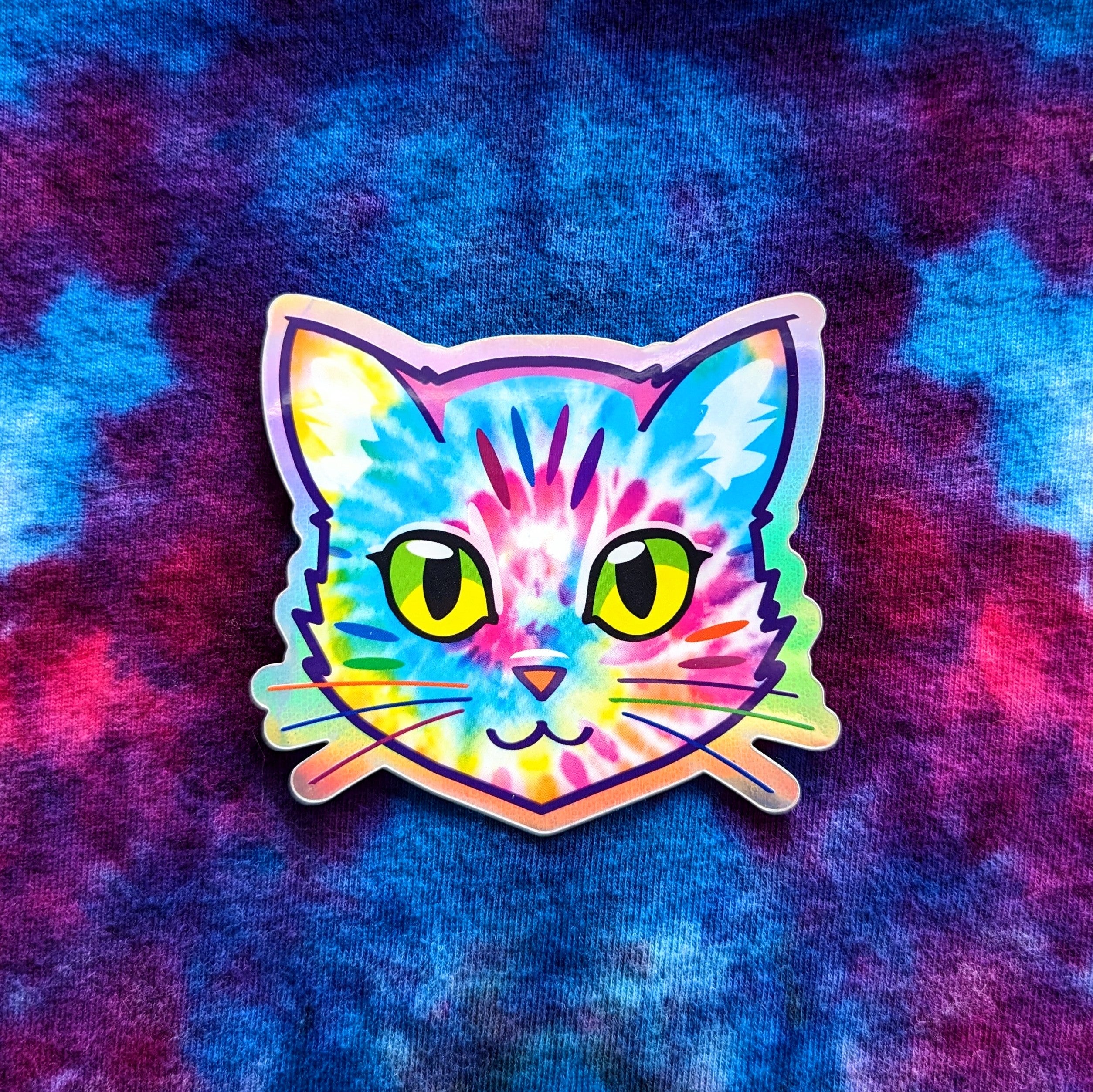 Rainbow Tie Dye Kitty - Holographic Cat Sticker