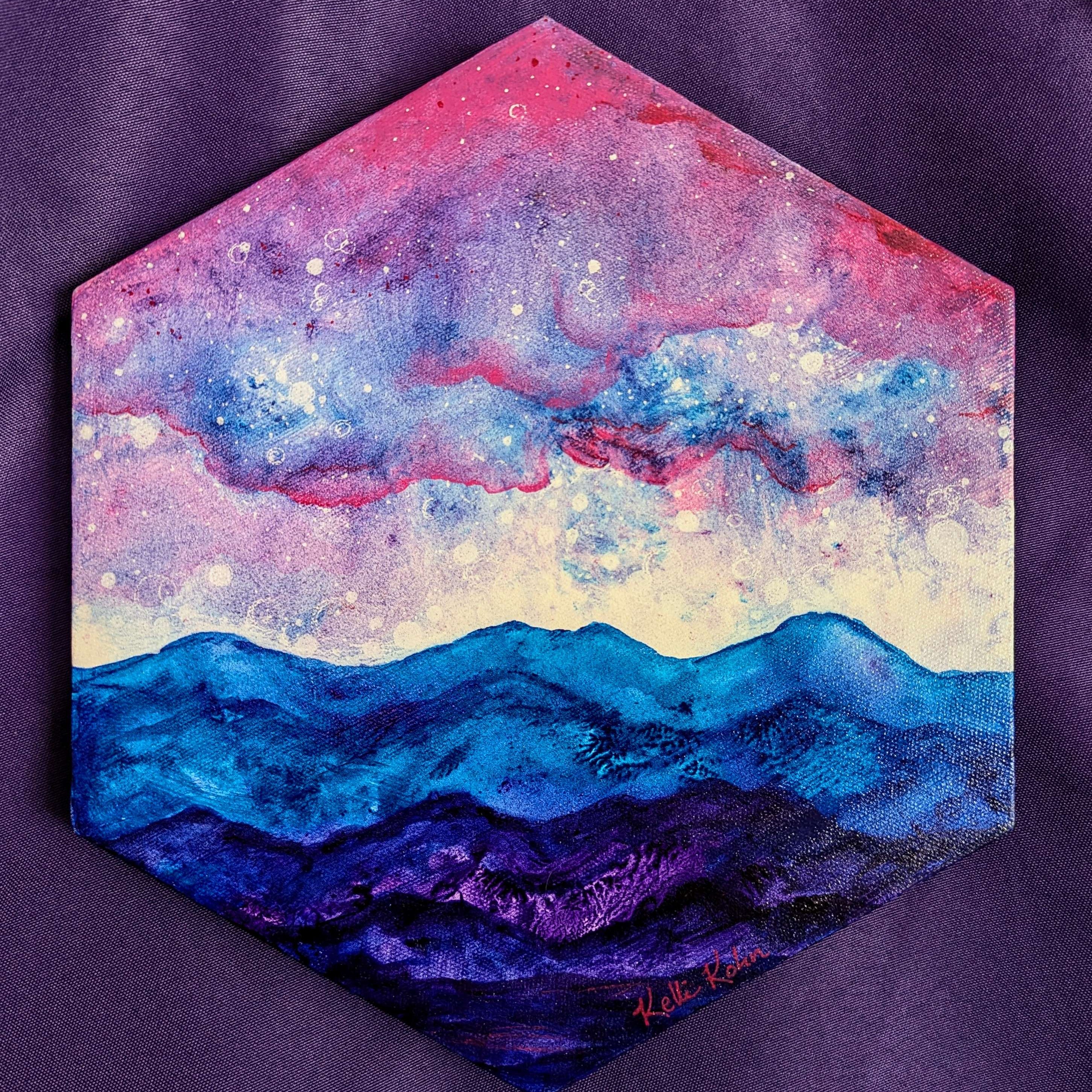 Bits of the Sky 2 - Original Painting 10 x 11.5 Hexagonal