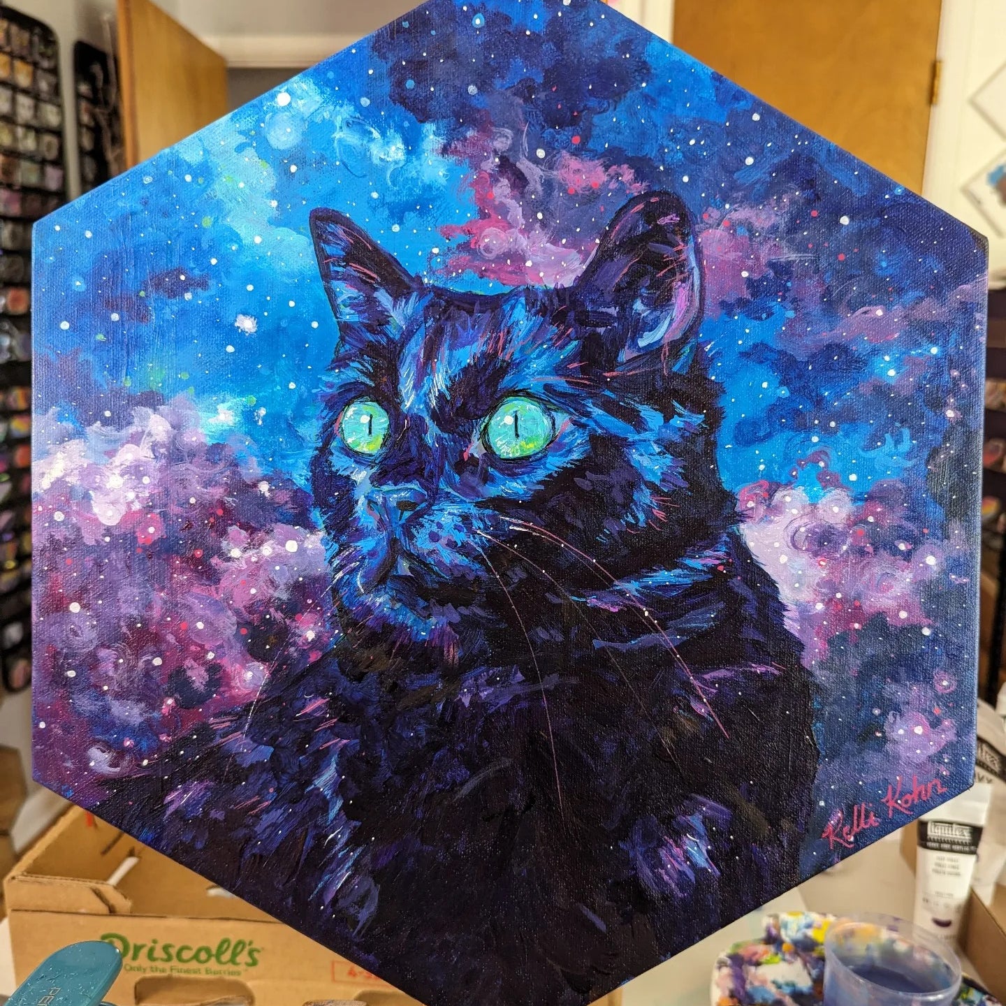 Wow Star Clouds - Original Painting 14 x 16 Hexagonal