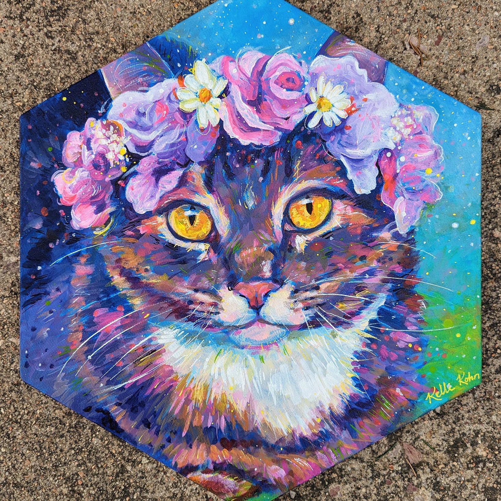 Flower Crown Oswin - Original Painting 14 x 16 Hexagonal