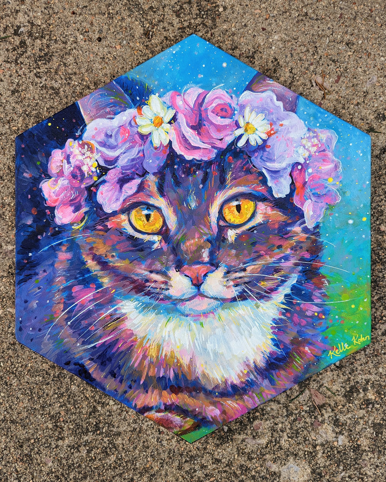 Flower Crown Oswin - Original Painting 14 x 16 Hexagonal