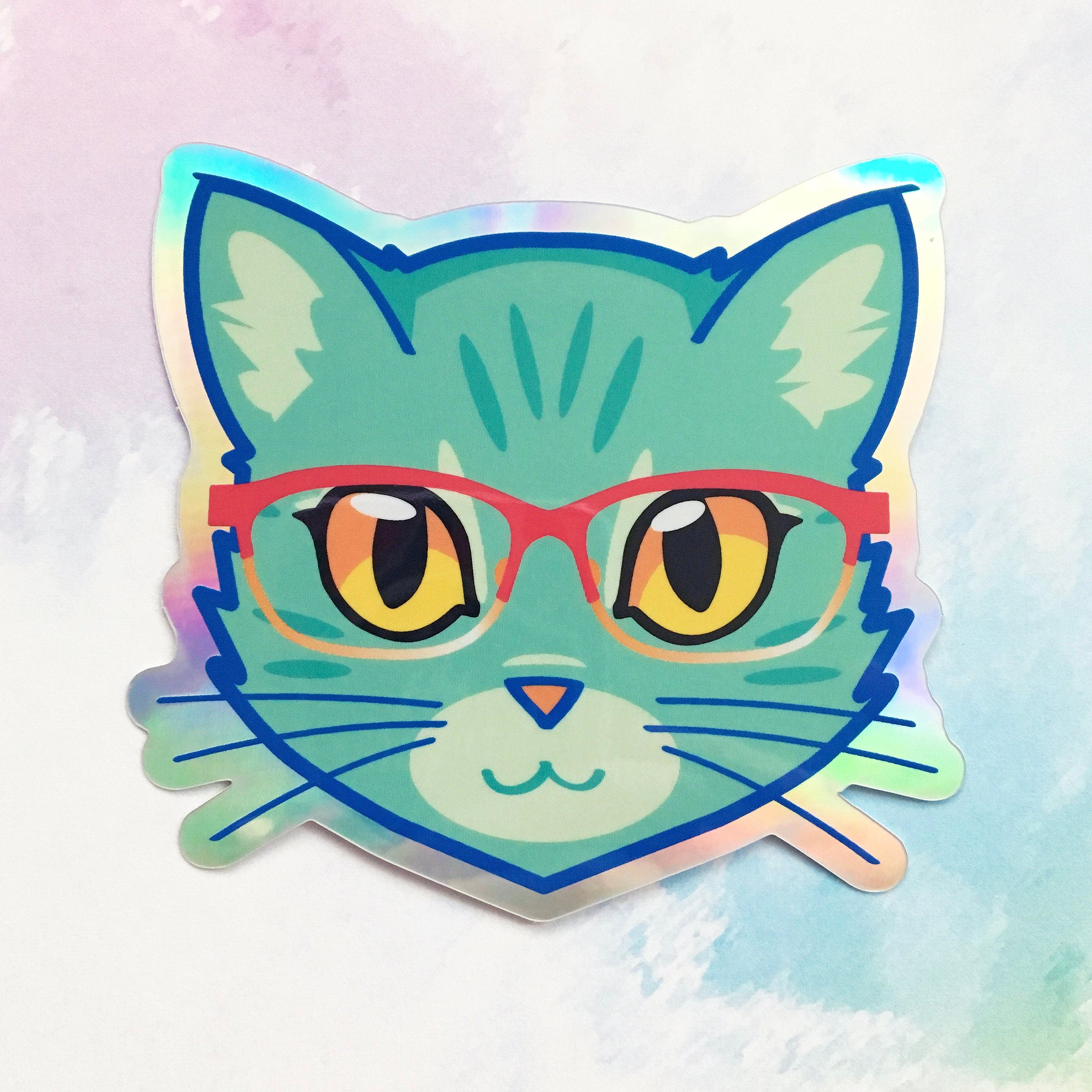 Glasses Cat Face - Holographic Sticker