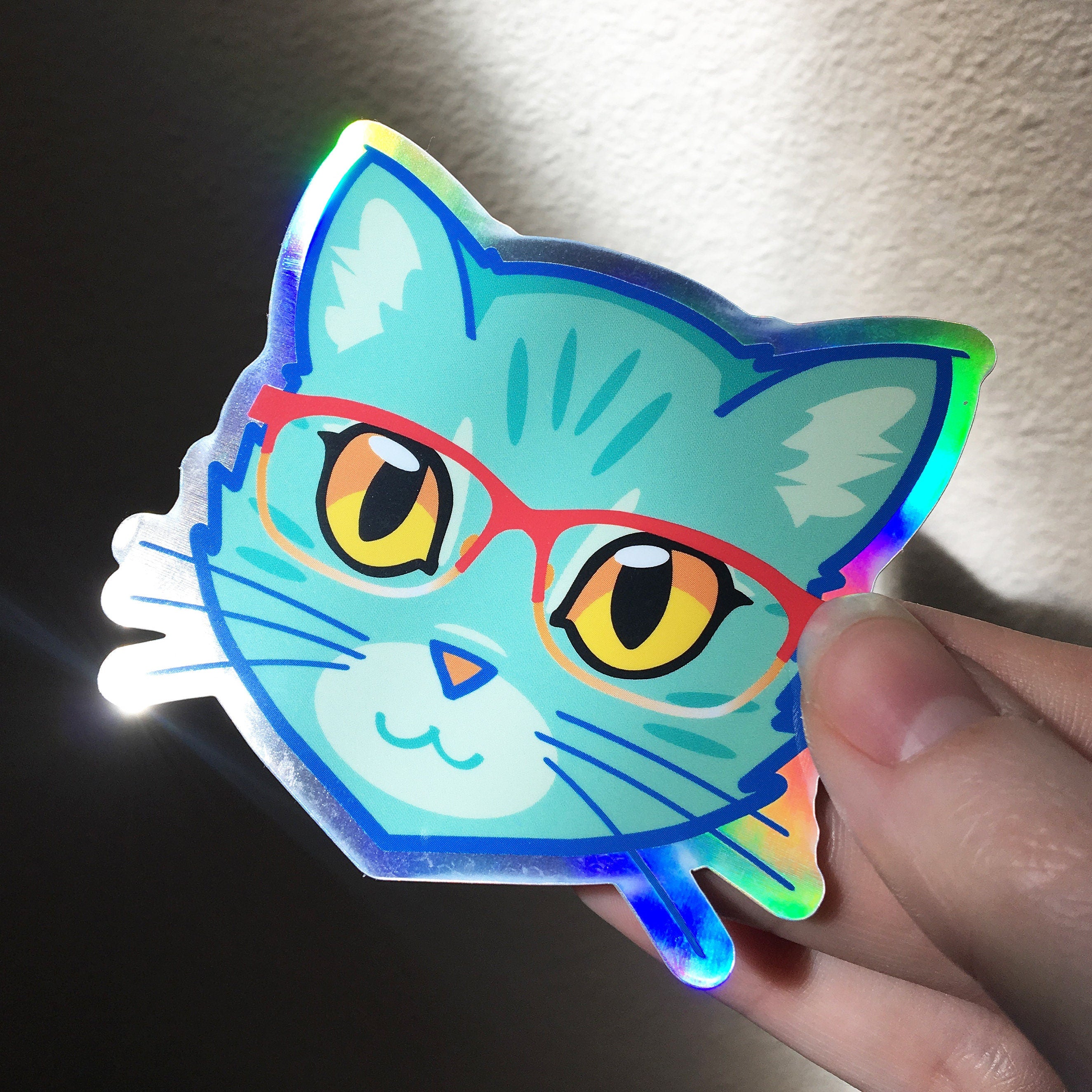 Glasses Cat Face - Holographic Sticker