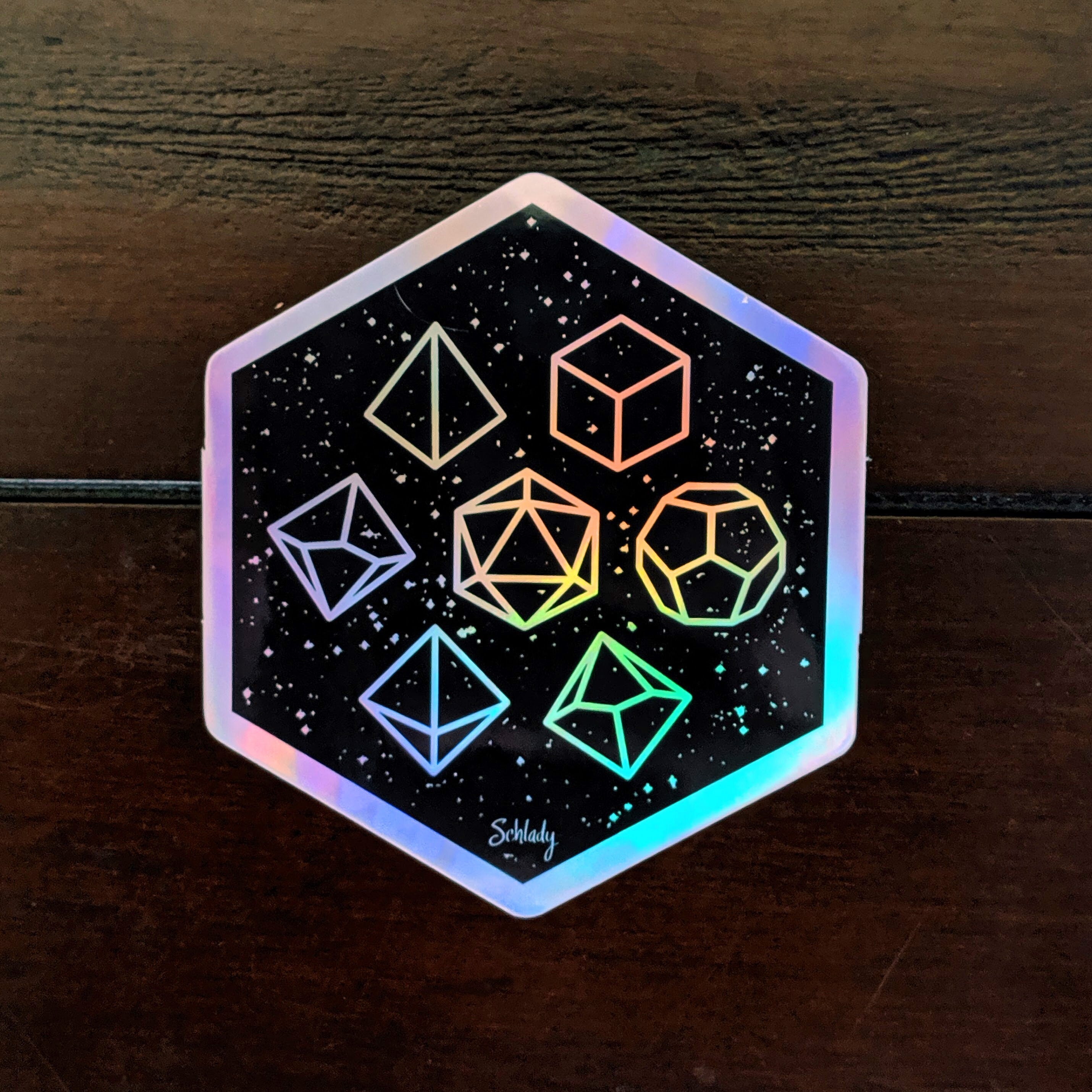 Dice In The Stars - Holographic Hexagon Sticker