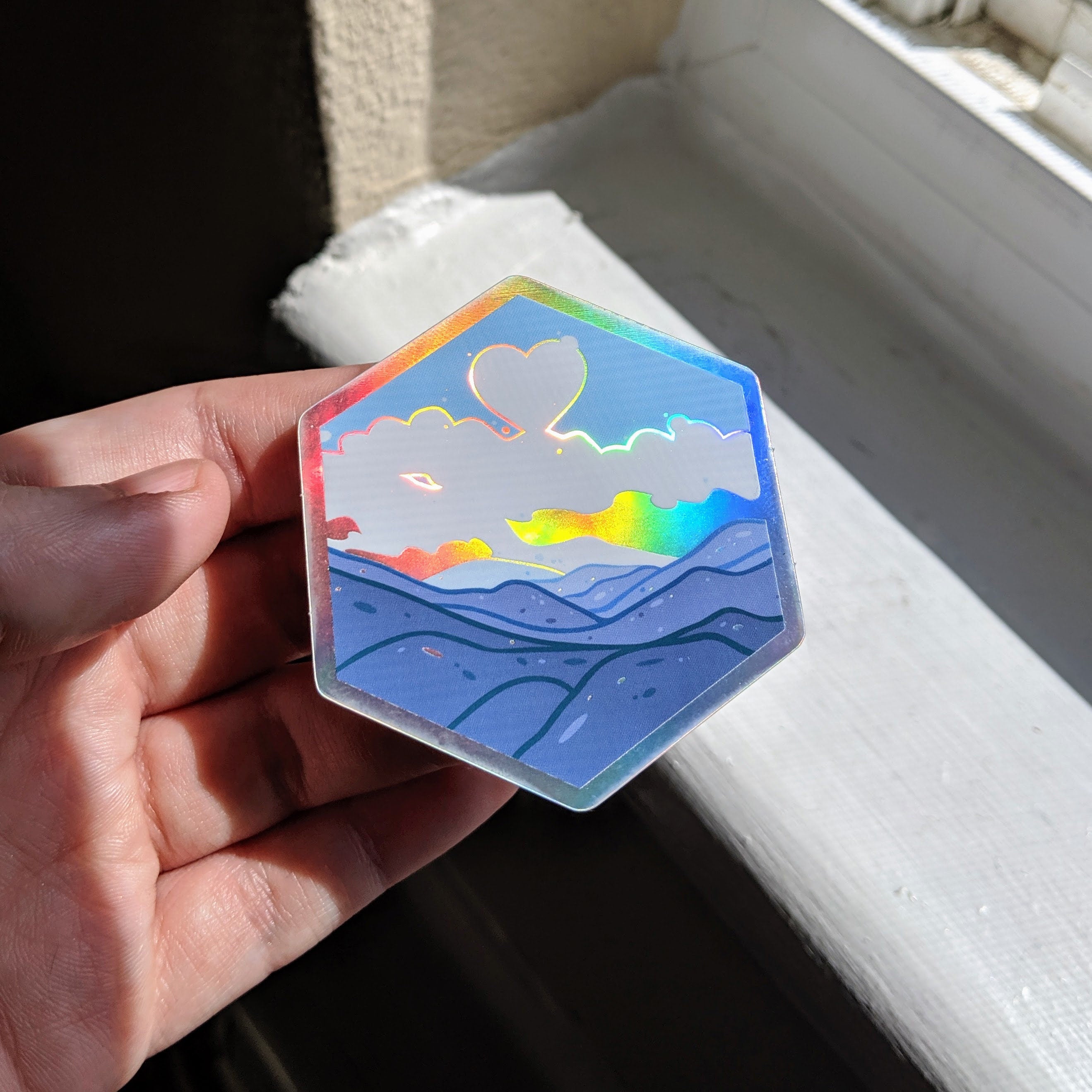 Cute Mountains - Holographic Hexagon Sticker