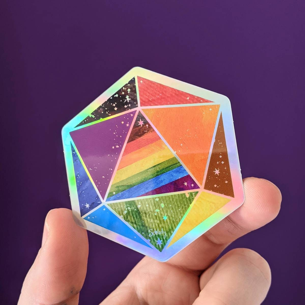 Rainbow Pride d20 - Holographic Hexagon Sticker