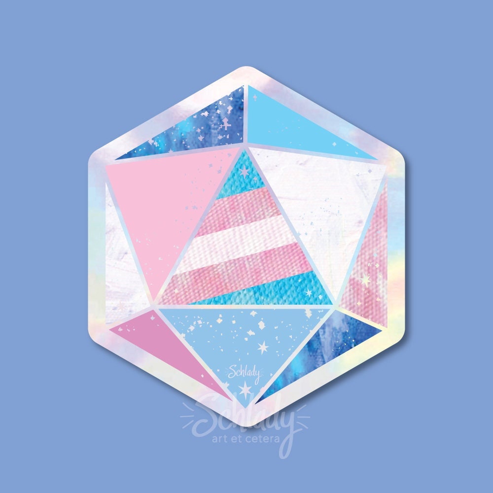Transgender Pride d20 - Holographic Hexagon Sticker