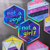 Not A Girl - Holographic Hexagon Sticker