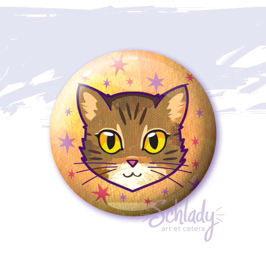 Brown Tabby Cat - Gold Eyes - Button Pin