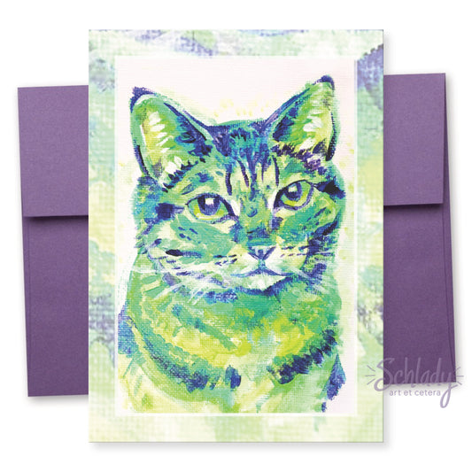 Green Piper - Cat Art Notecard