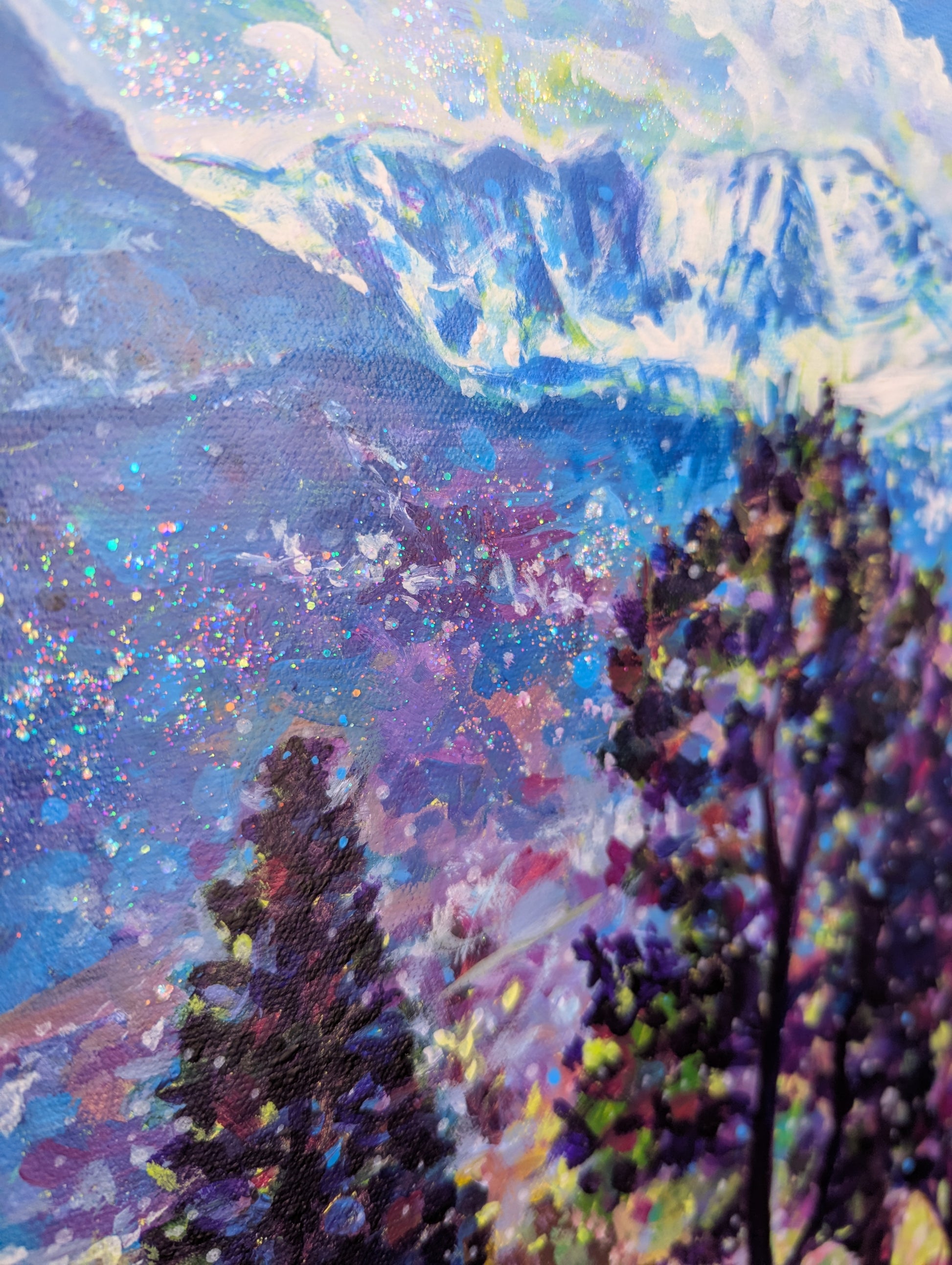 Fresh Mountain Air - Original Painting 14 x 16 Hexagonal