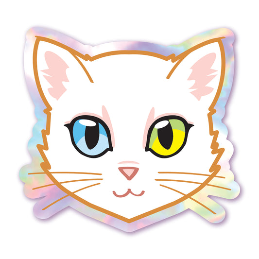 White Cat Face (Odd Eyes) - Holographic Sticker