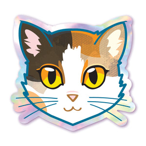 Calico Cat Face (Gold Eyes) - Holographic Sticker