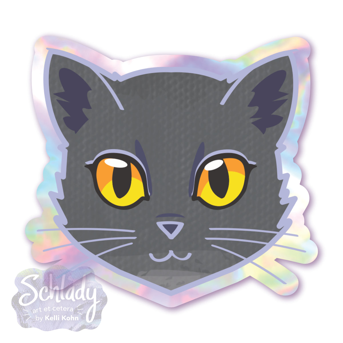 Grey Cat Face (Gold Eyes) - Holographic Sticker