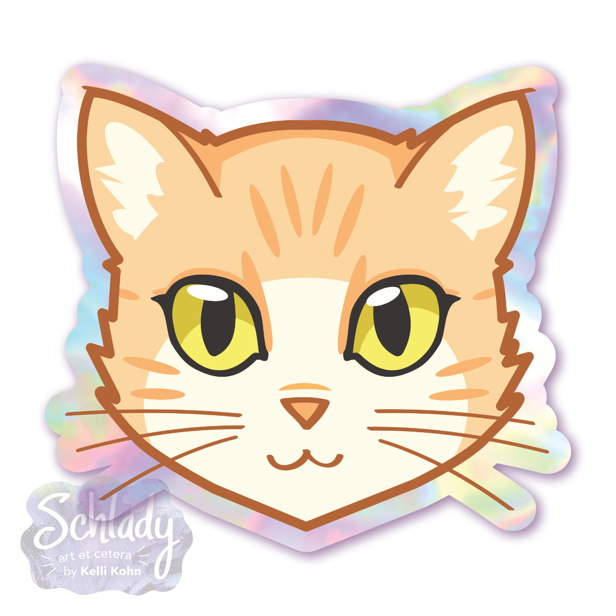 Light Orange Tabby Cat Face - Holographic Sticker