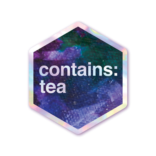 Contains Tea - Holographic Hexagon Sticker