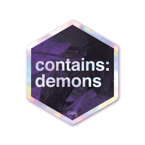 Contains Demons - Holographic Hexagon Sticker