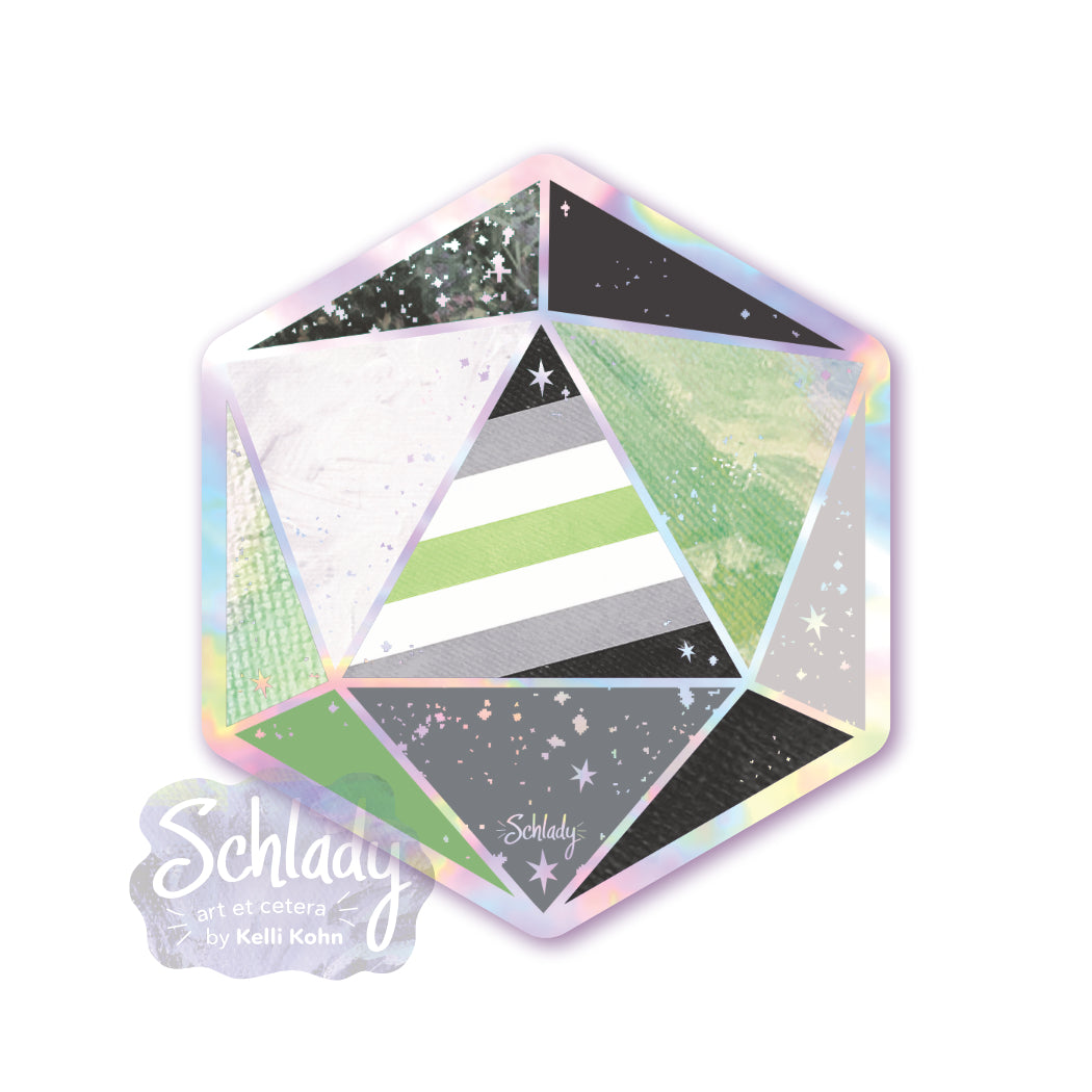 Agender Pride d20 - Holographic Hexagon Sticker