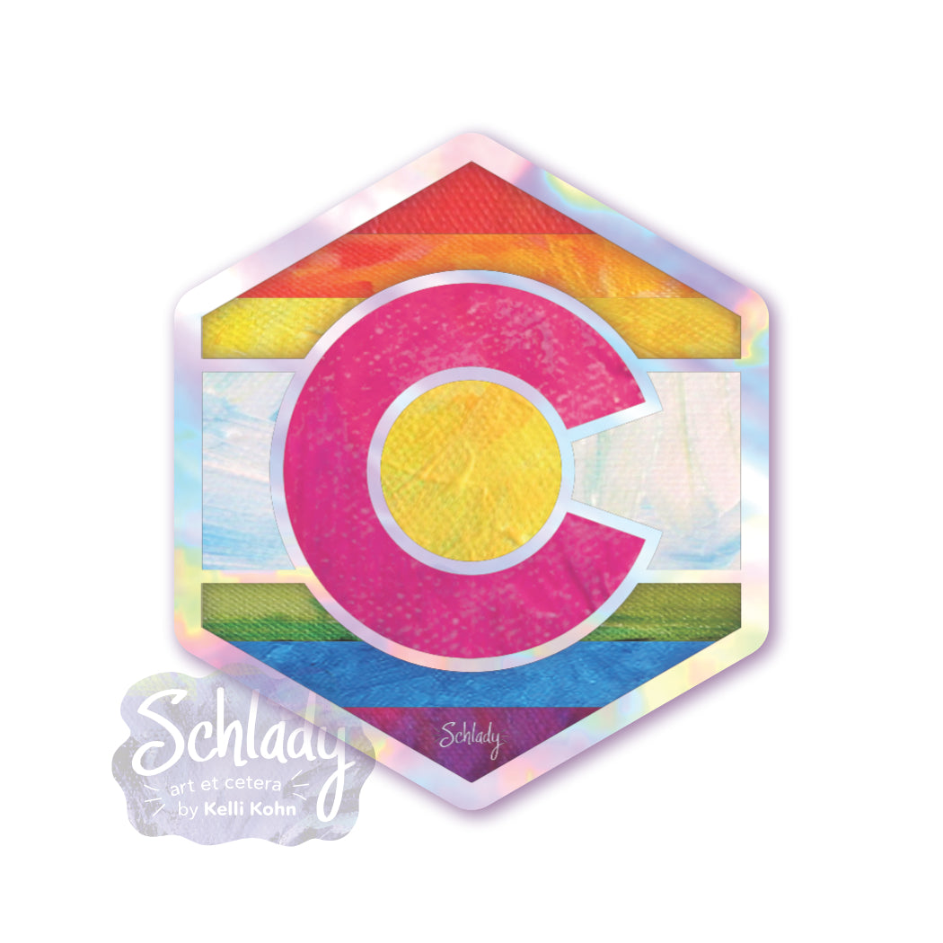 Colorado Pride Flag C - Holographic Hexagon Sticker