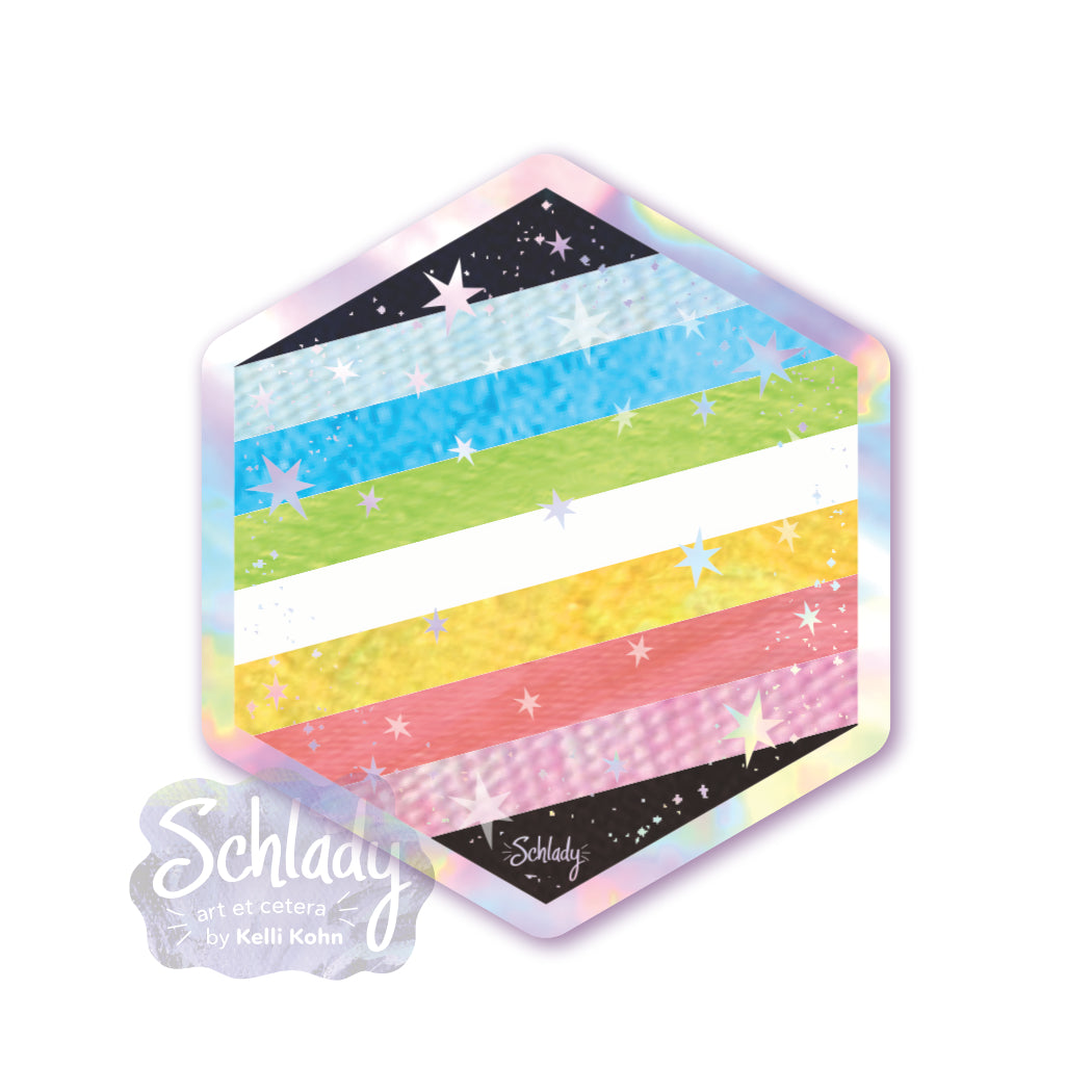Starry Queer Pride Flag - Holographic Hexagon Sticker