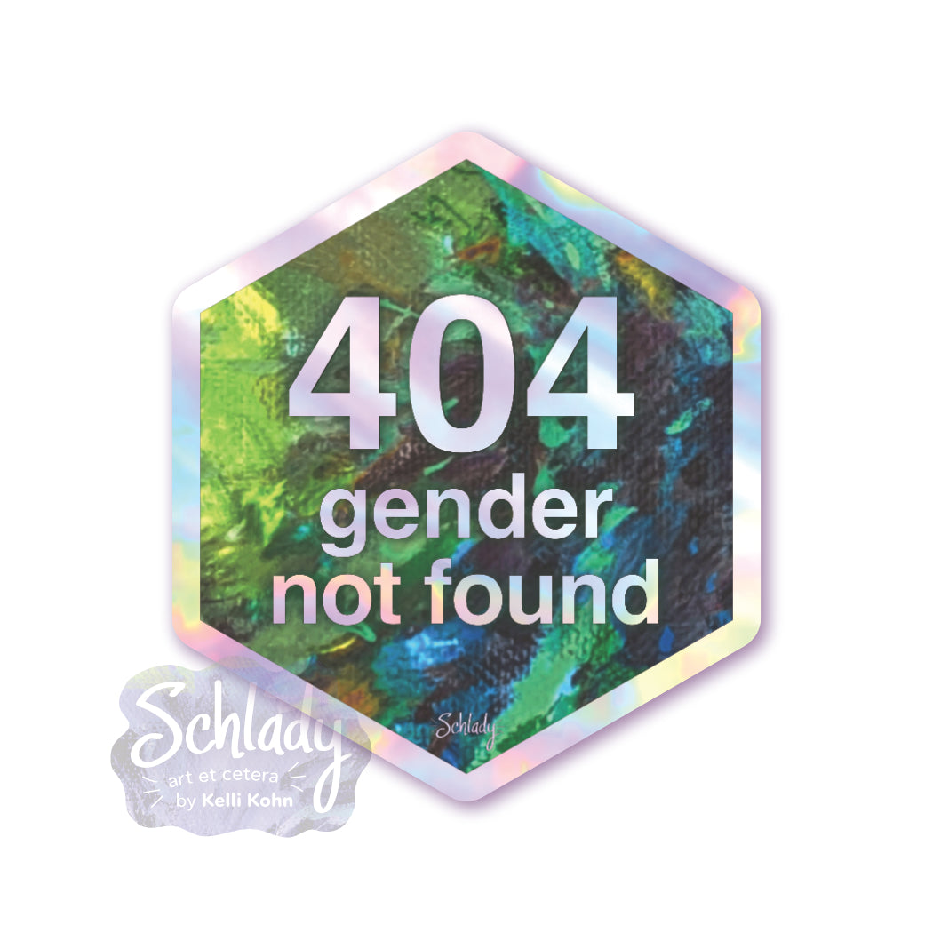 404 Gender Not Found - Holographic Hexagon Sticker