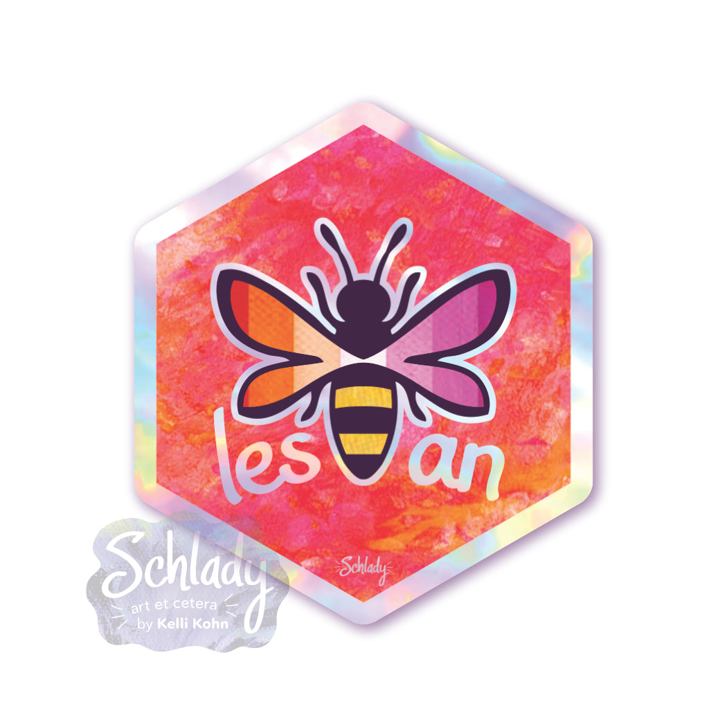 Les Bee An - Lesbian Pride - Holographic Hexagon Sticker
