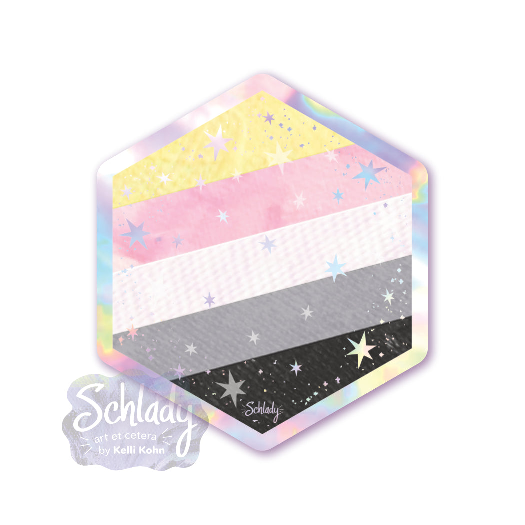 Starry Queerplatonic Pride - Holographic Hexagon Sticker