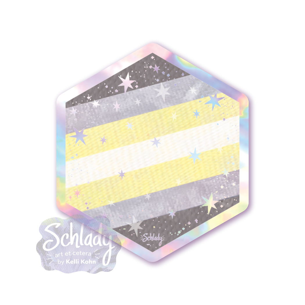Starry Demigender Pride - Holographic Hexagon Sticker
