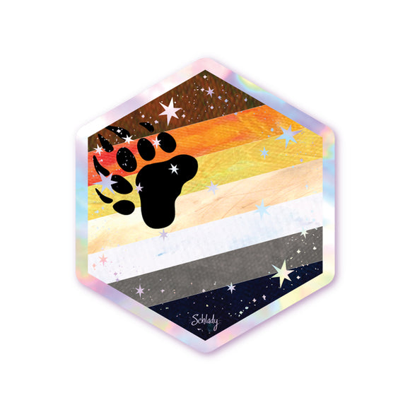 Starry Bear Pride Flag - Holographic Hexagon Sticker