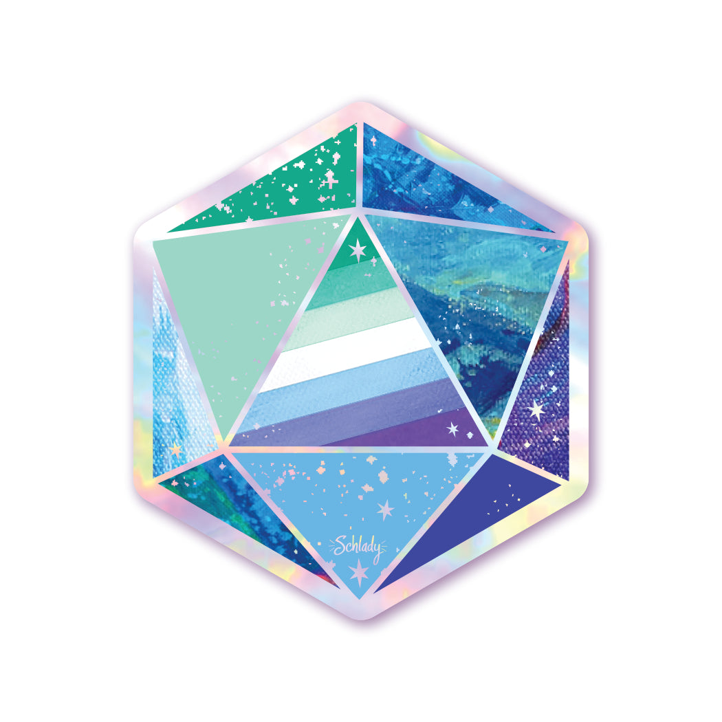 Gay Men Pride d20 - Holographic Hexagon Sticker
