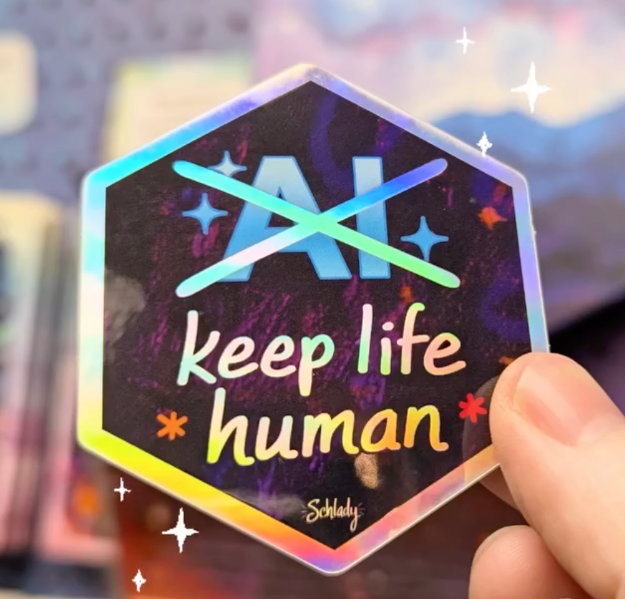 Keep Life Human - Holographic Hexagon Sticker