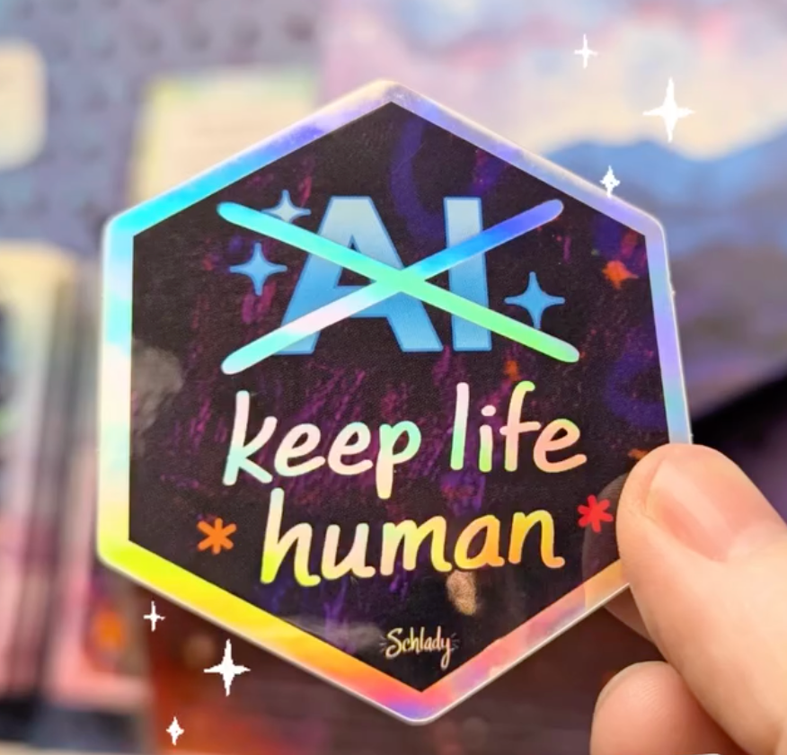 Keep Life Human - Holographic Hexagon Sticker