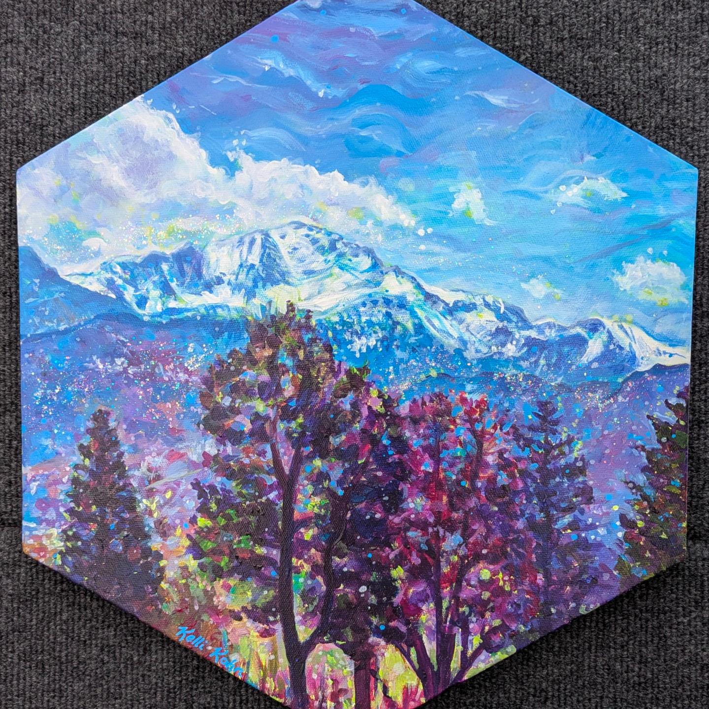 Fresh Mountain Air - Original Painting 14 x 16 Hexagonal