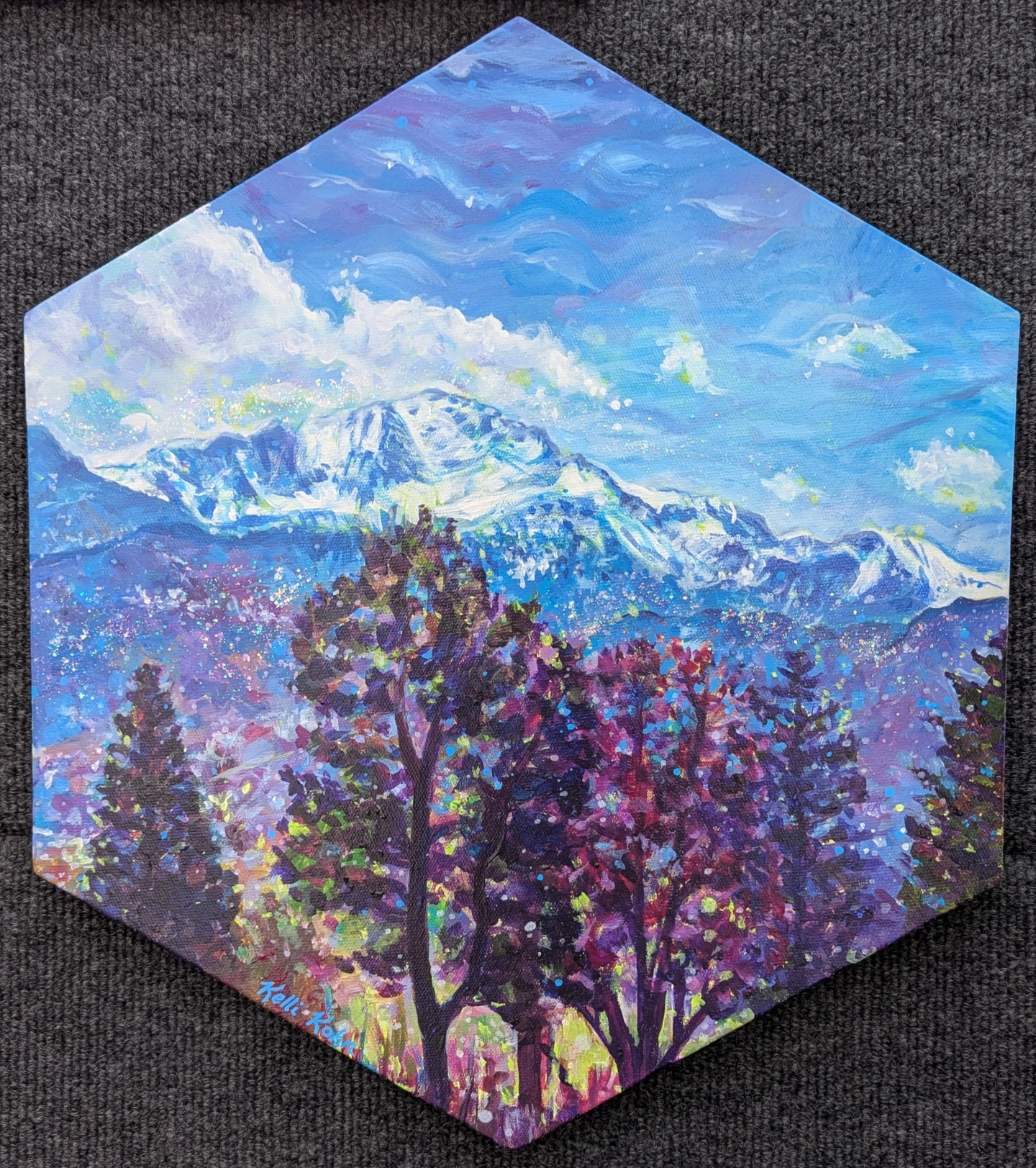 Fresh Mountain Air - Original Painting 14 x 16 Hexagonal