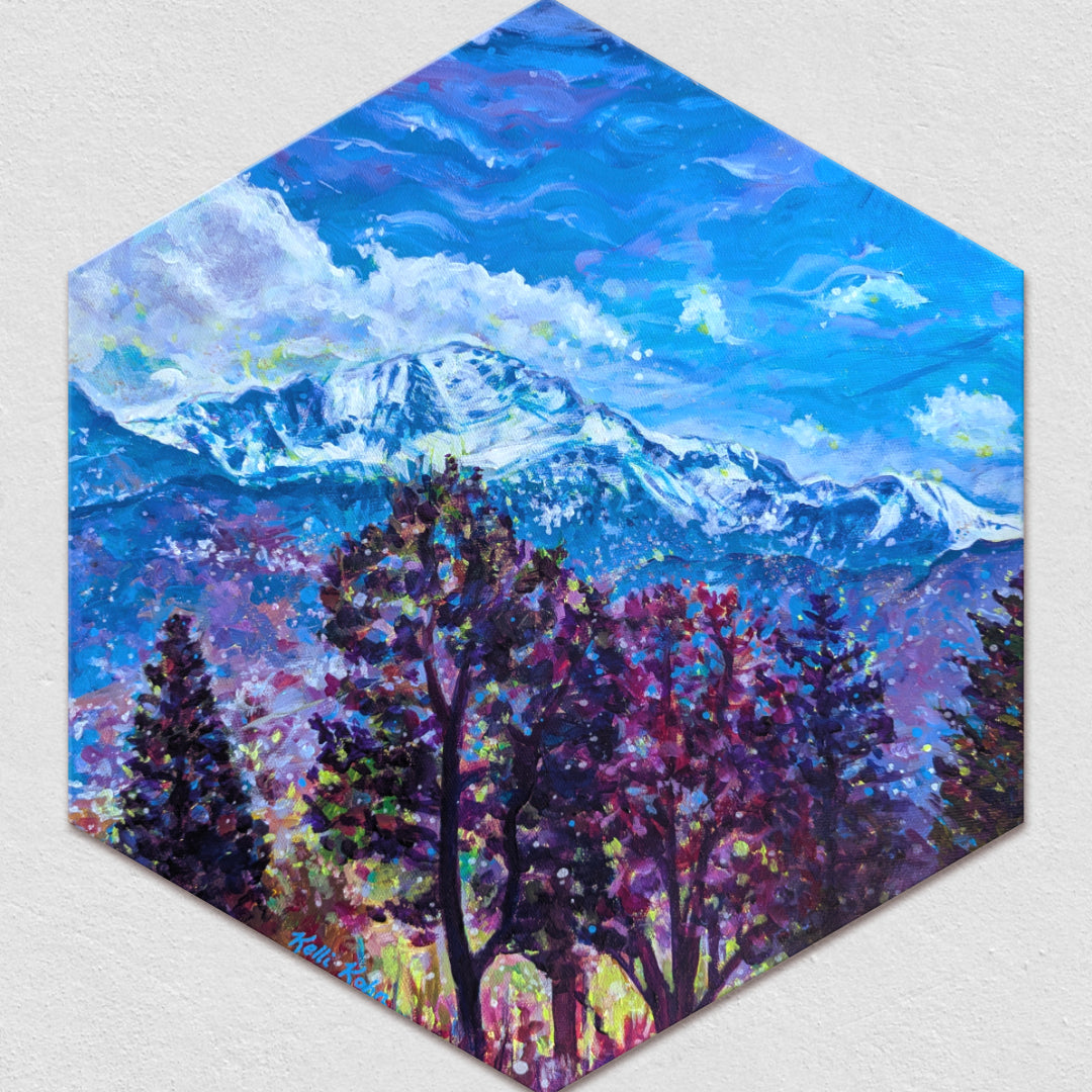 Fresh Mountain Air - Original Painting 14 x 16 Hexagonal