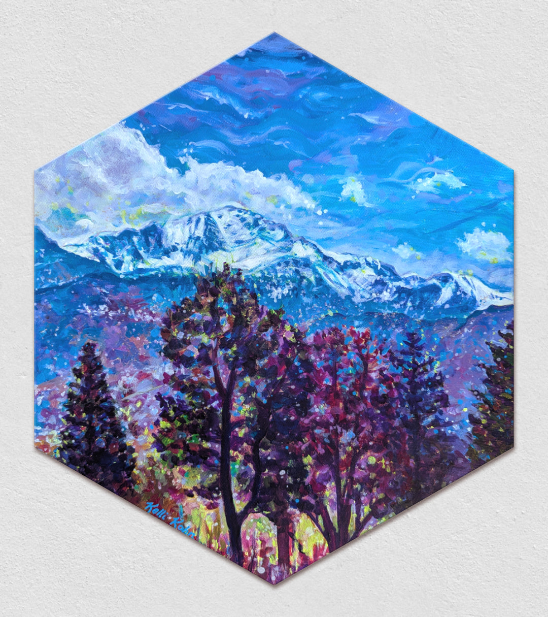 Fresh Mountain Air - Original Painting 14 x 16 Hexagonal