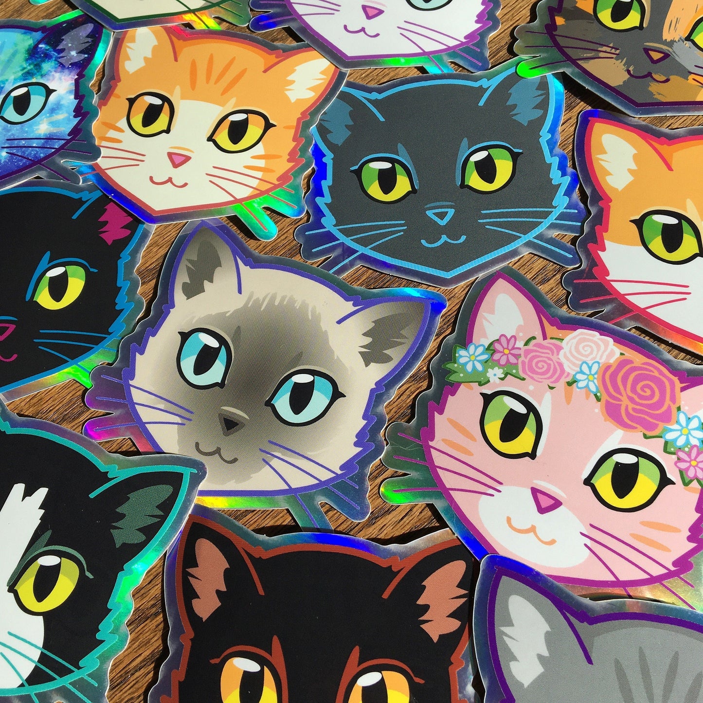 Calico Cat Face (Gold Eyes) - Holographic Sticker