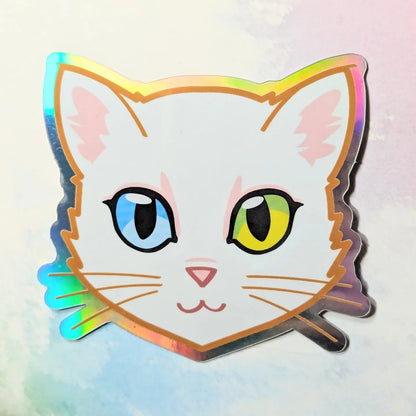 White Cat Face (Odd Eyes) - Holographic Sticker