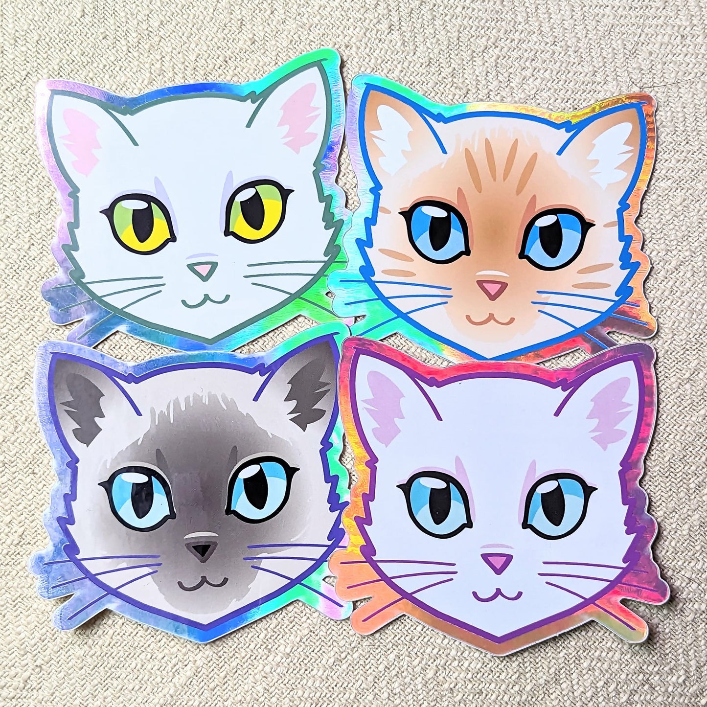 White Cat Face (Green Eyes) - Holographic Sticker