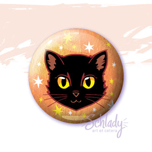 Black Cat - Yellow Eyes - Button Pin