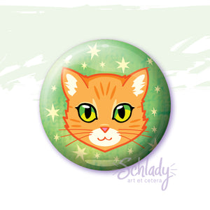 Orange Tabby Cat - Green Eyes - Button Pin