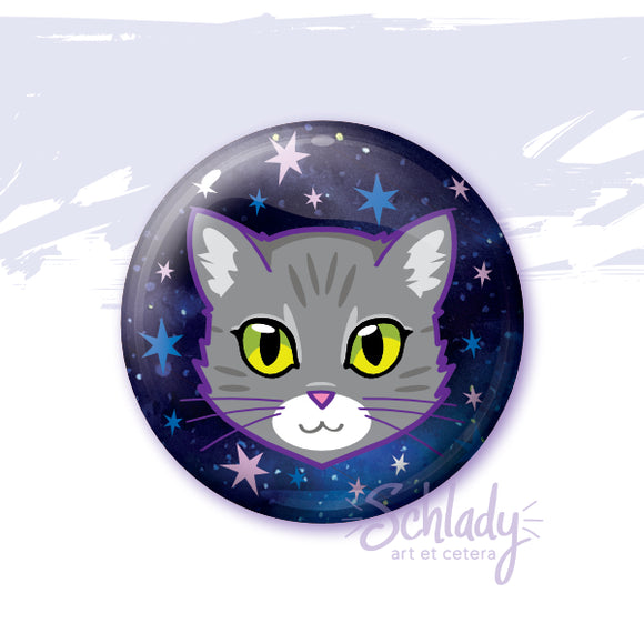Grey Tabby Cat - Green Eyes - Button Pin