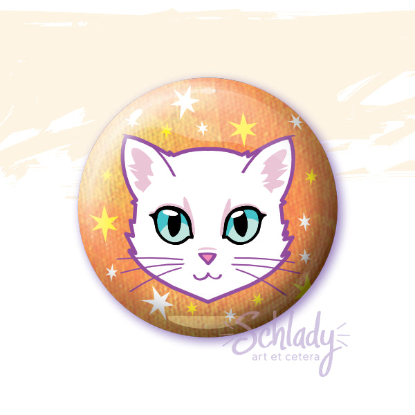 White Cat - Blue Eyes - Button Pin