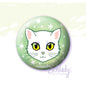 White Cat - Green Eyes - Button Pin