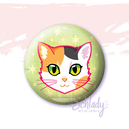 Calico Cat - Green Eyes - Button Pin