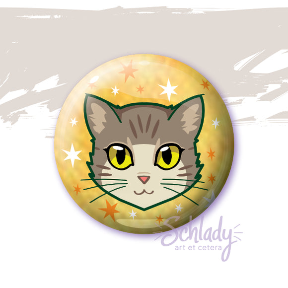 Brown Tabby Cat - Green Eyes - Button Pin