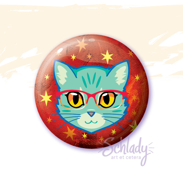 Glasses Cat - Button Pin