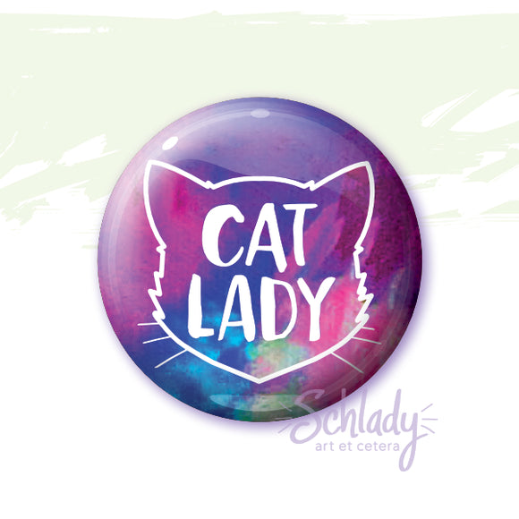 Cat Lady Cat Head - Button Pin